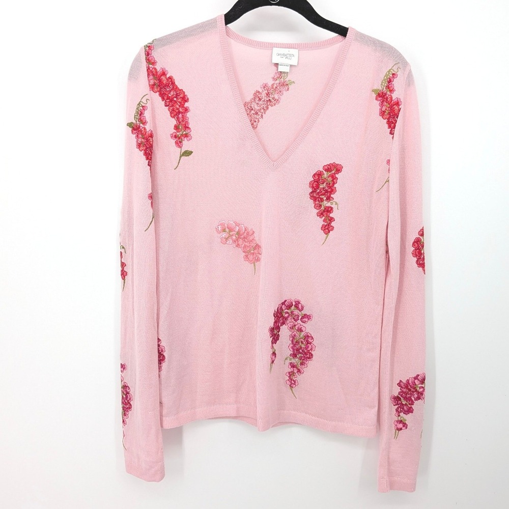 Giambattista Valli Cashmere Silk Sweater Women 44 Pink Floral Embroidered Luxury